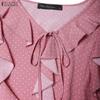 ZANZEA Women Casual Ruffles V-Neck Loose Long Sleeve Polka Dot Print Blouse