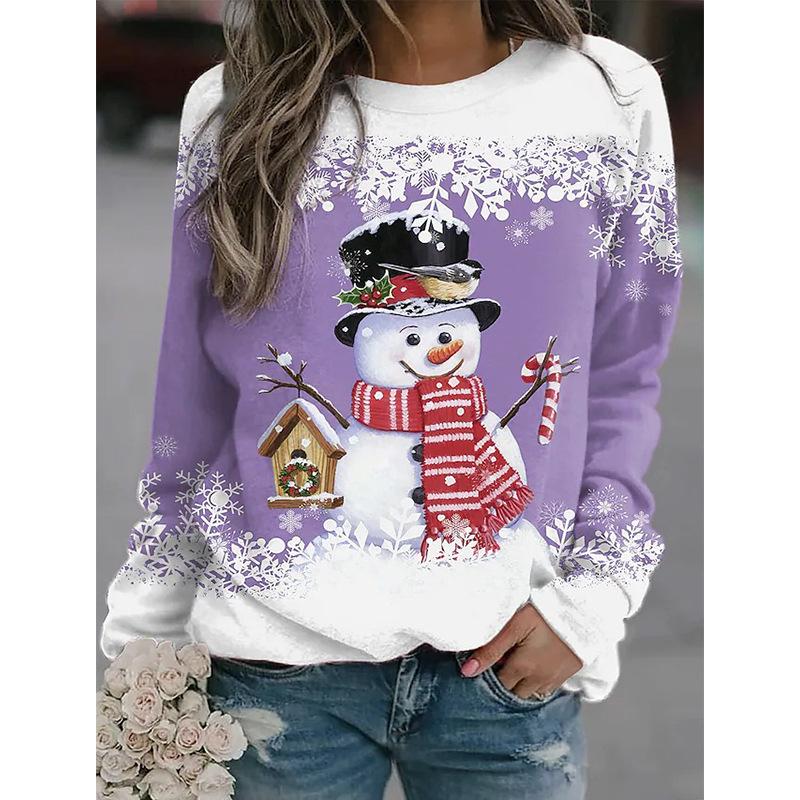Women's Sweater Pullover Christmas Party Clothes Autumn New Long Sleeve T-Shirt Imitation Cotton O Neck Top Casual Sweatershirt