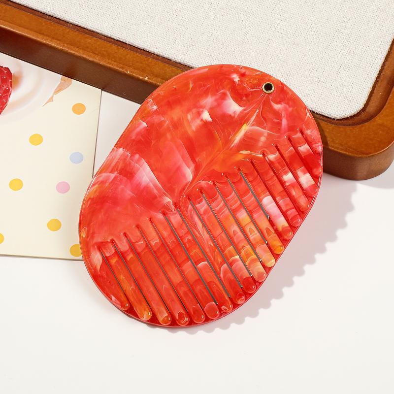 Marble Print Hair Comb Portable With Mirror Foldable Travel Makeup Mirror Acrylic Comb 2 In 1 For Women Hair Accessories