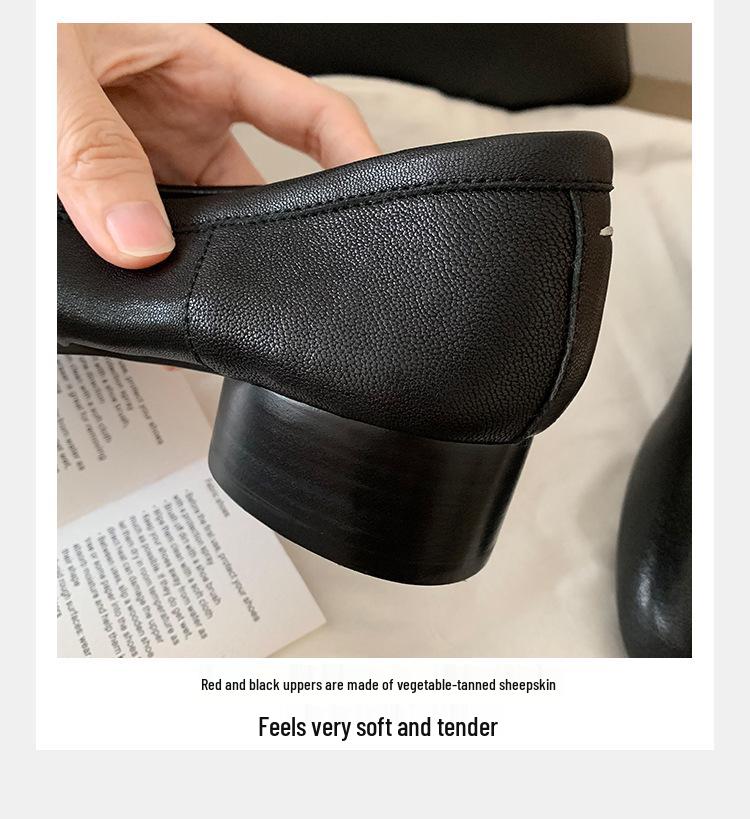 Grape Mom 4cm Lift Sheepskin Ballet Flats, Chunky Heel Split Toe Women's Autumn Shoes.