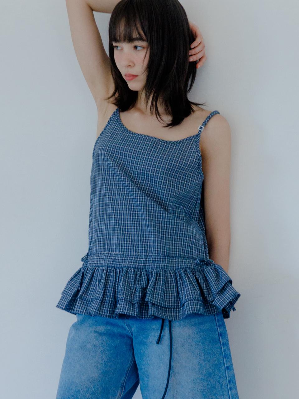 Eight Days A Week Check Frill Sleeveless Navy Ad509 Free