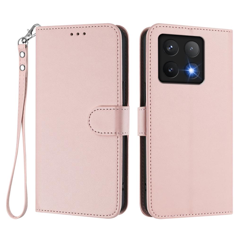 For Xiaomi 14T Leather Case Wallet Stand Phone Cover with Wrist Strap