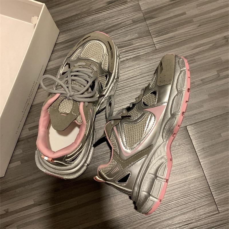 Thick-soled heightening dad shoes women's silver breathable mesh women's shoes lightweight sports and leisure shoes breathable models
