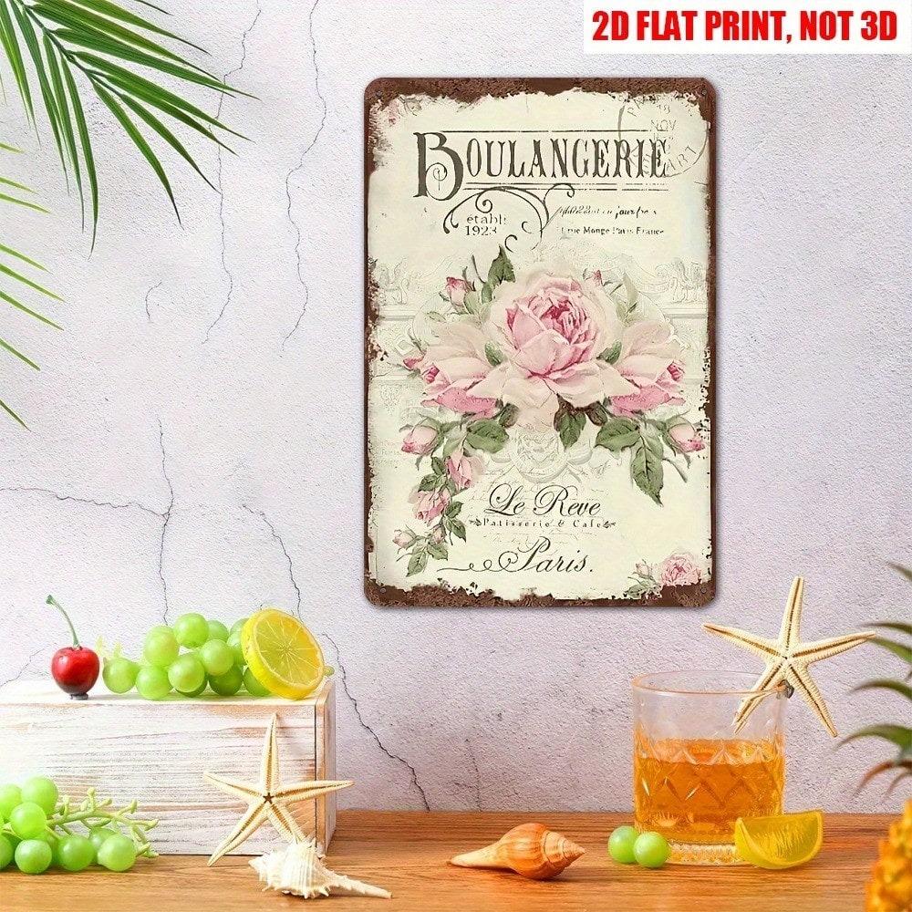 Retro French Bakery Rose Metal Wall Art Sign