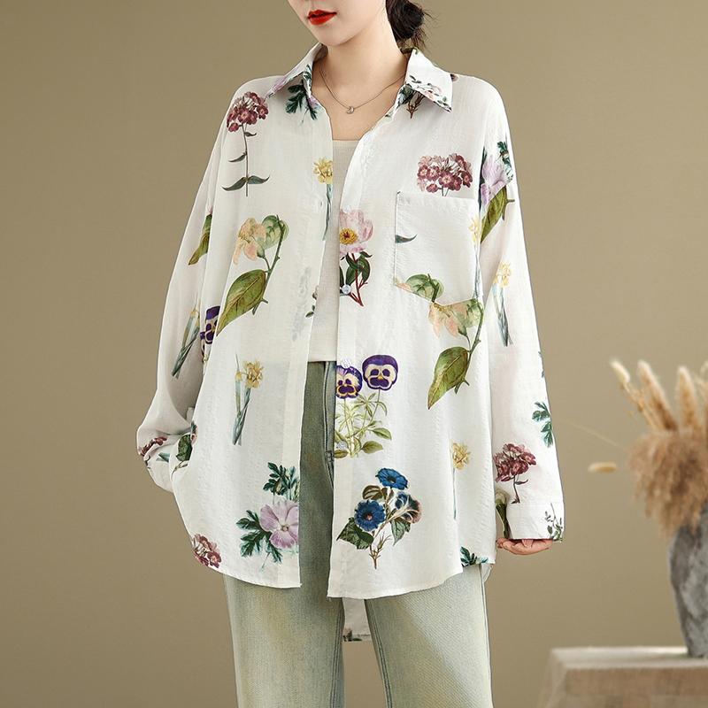 Dimanaf 2025 Women Plus Size Spring Summer Shirt Long Sleeve Blouse Buttons Fashion Tops Tees Loose Printing New Blouse