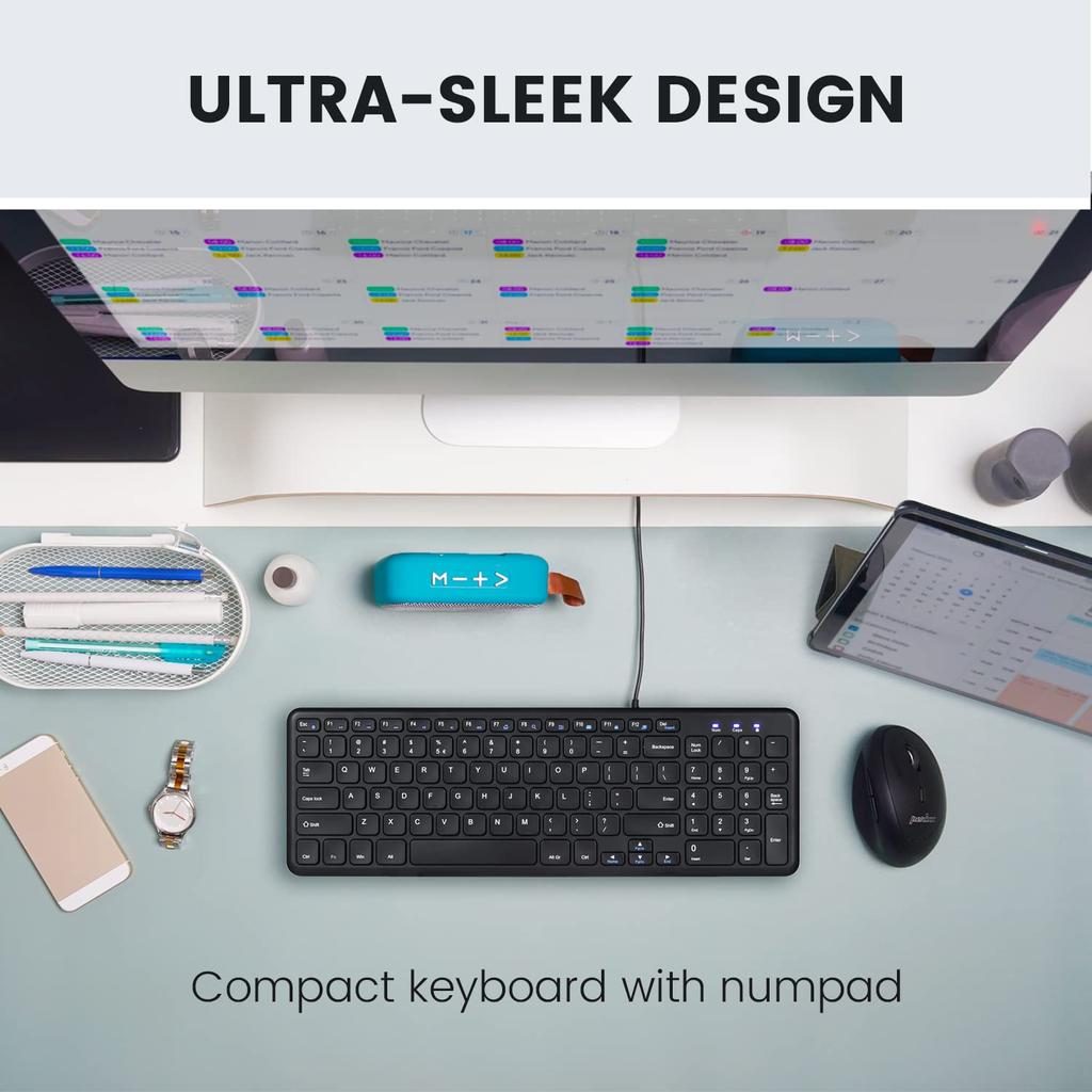 Perixx Tastatur Silent Click Pantograph Key Typ C xx 3 cm kompaktes Design mit Ziffernblock Schwarze Tastatur mit englischem Layout PERIBOARD-213C Typ-C