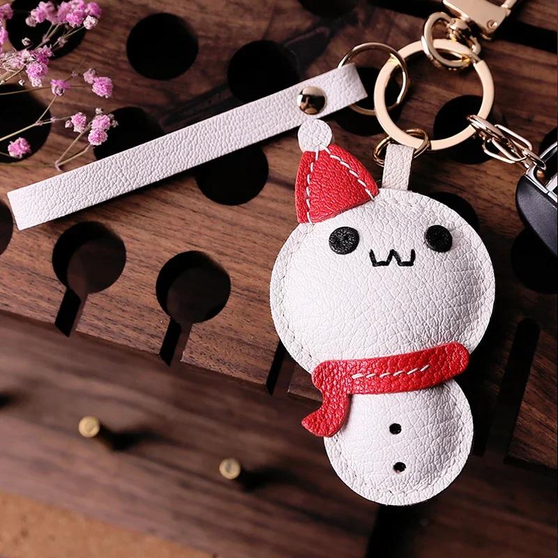 Ręcznie robiony brelok do kluczy bałwanek ze skóry naturalnej Breloki prezenty świąteczne breloczki