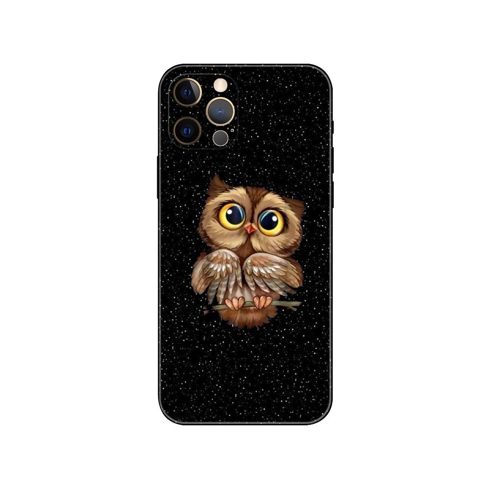 Animal Owl Phone Case for Iphone 5 5s 2020se 6 6s 7 8 Plus X 10 XR XS 11 12 13 Mini Pro MAX Black Tpu Back Cover
