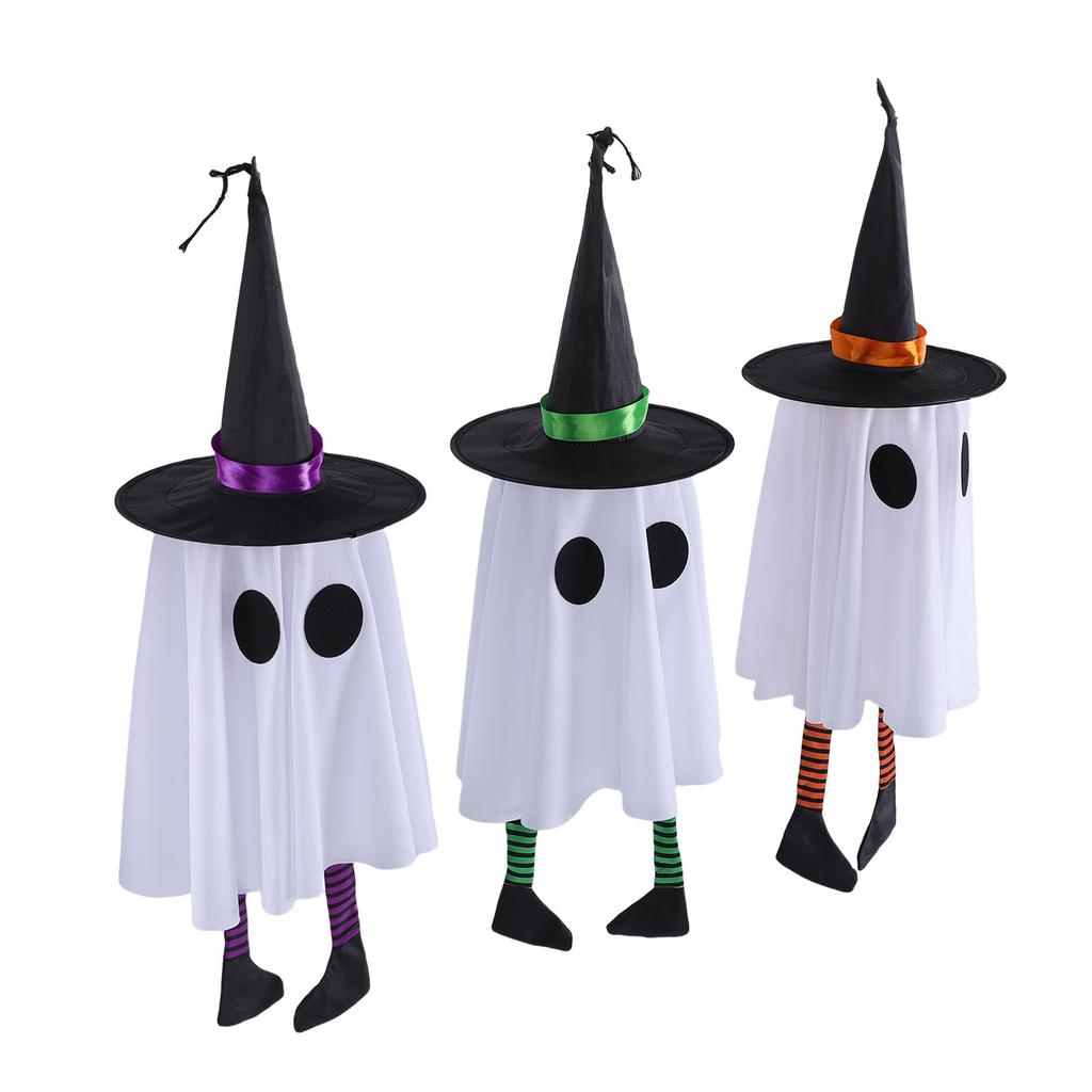 3 Pcs Light Up Ghosts Decor with Witch Hat Spooky Hanging Lighted Glowing Ghosts for Yard Garden Tree Porch