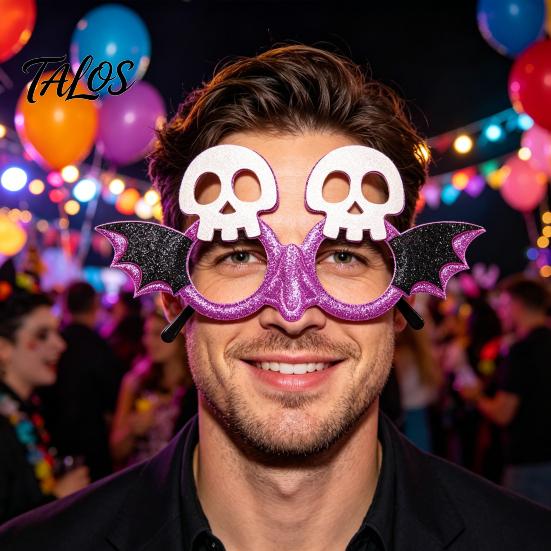 Halloween Party Glasses for Kids Adults, Glitter Glasses Frame Cosplay Party Decoration, Funny Pumpkin Skull Ghost Bat Eyewear Accessory for Party
