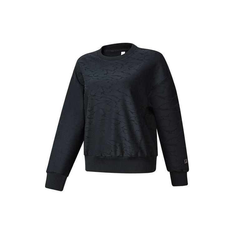 Fila Athletics Loose Fit Crew Neck Solid Color Sports Casual Knit Pullover Long Sleeve Sweatshirt Women Sweatshirt Deep-Black A11W241212FBK