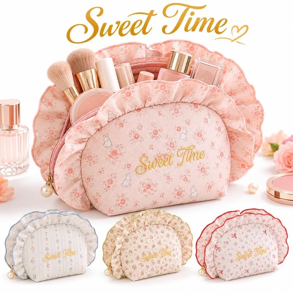 Shell Shape Toiletry Pouch Ruffle Travel Pouch Multipurpose Cosmetic Bag Daily Use