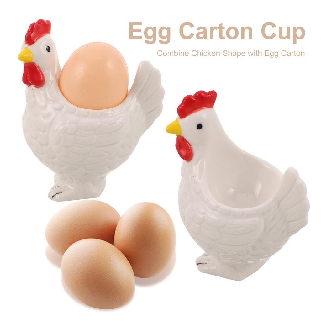 Ceramic Egg Holder Boiled Egg Cup Chicken Design Brown Porcelain Rustic Farmhouse Kitchen Dining Tabletop Easter Decorative Cup