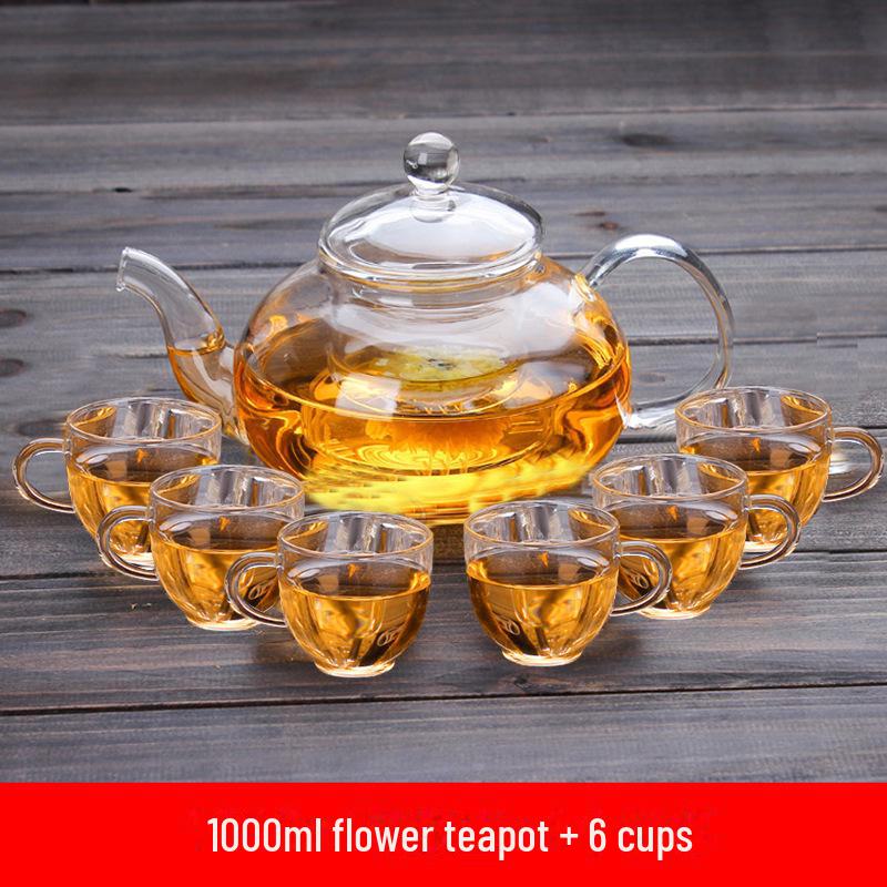 High-Temperature Resistant Glass Teapot Set with Thickened Borosilicate Teacups for Kung Fu Tea.