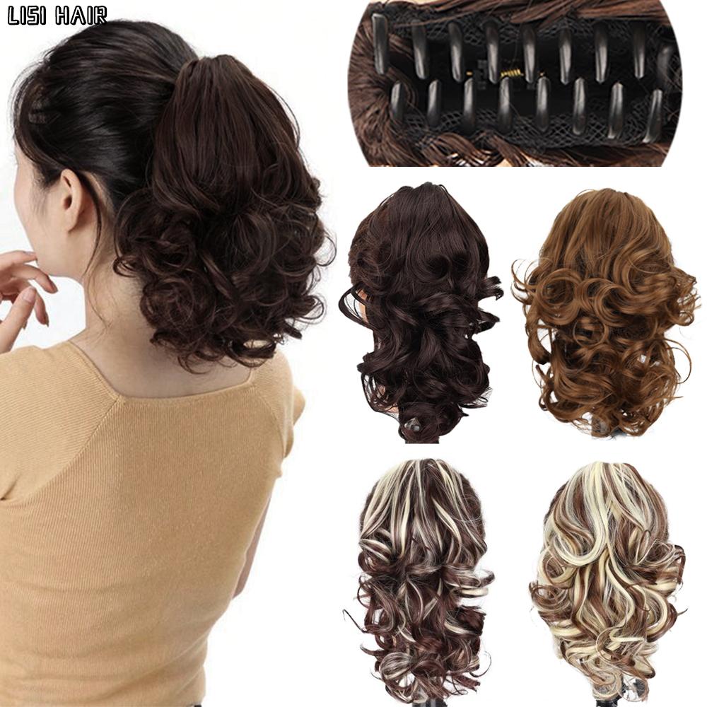 MISS WIG Agrafă sintetică cu gheare scurtă de 12 inchi în coadă de cal Extensii de păr ondulate cu cleme Cozi de cal întunecate pentru femei ținute zilnice