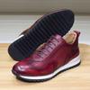 Casual Leather Shoes Men'S Cowhide Lace-Up Fashion Pointed Breathable Shoes Thick-Soled Embossed Trendy Shoes Men