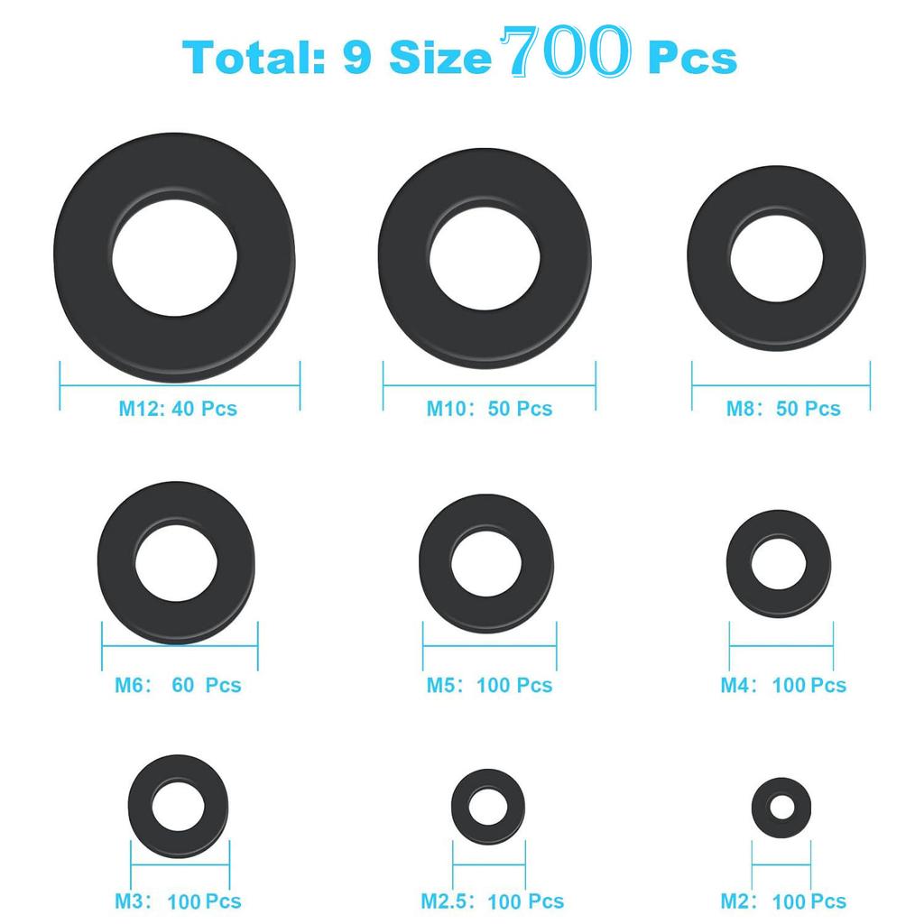 700Pcs Black and White Nylon Flat Gasket Set, Black Insulating Gasket, White Plastic Gasket Box.