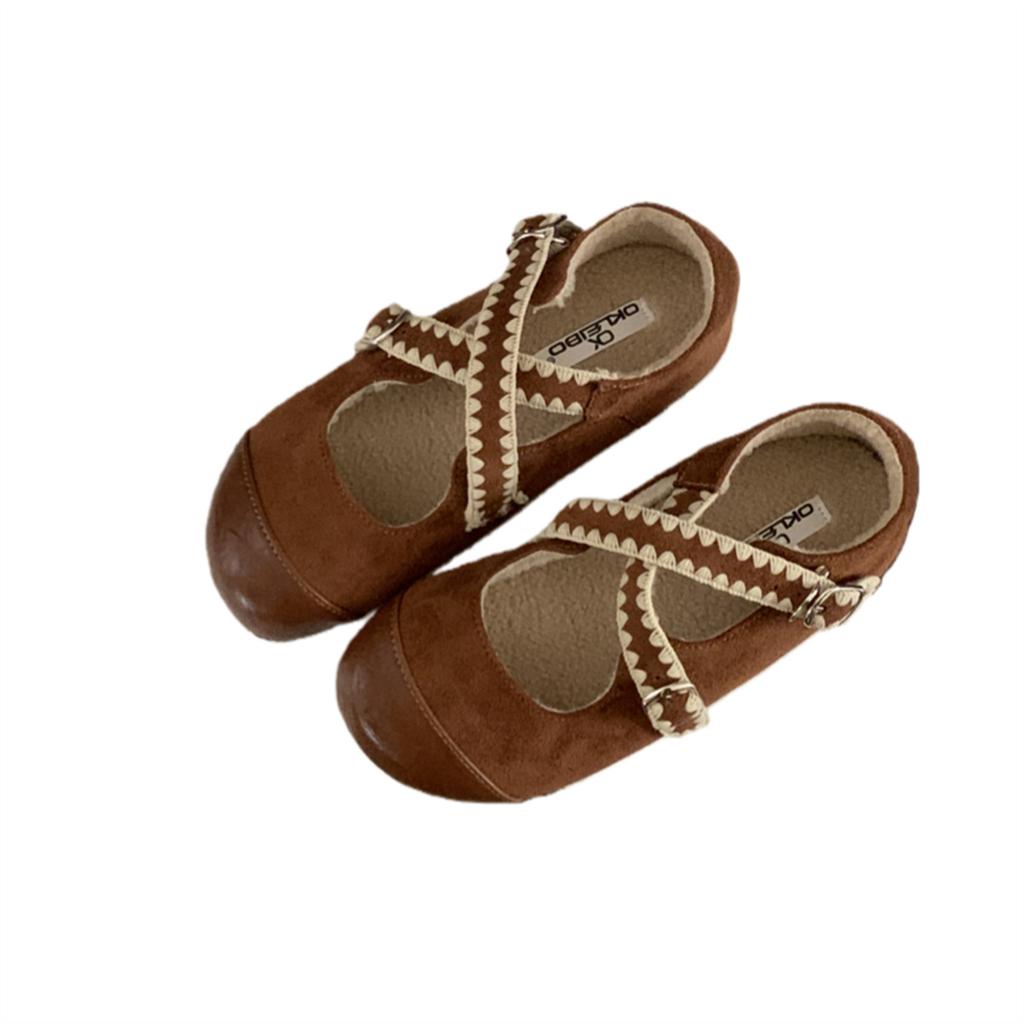 Fleece Single Shoes Female Autumn and Winter New French Temperament Fairy Ballet Gentle Evening Suede Flat Mary Jane Shoes