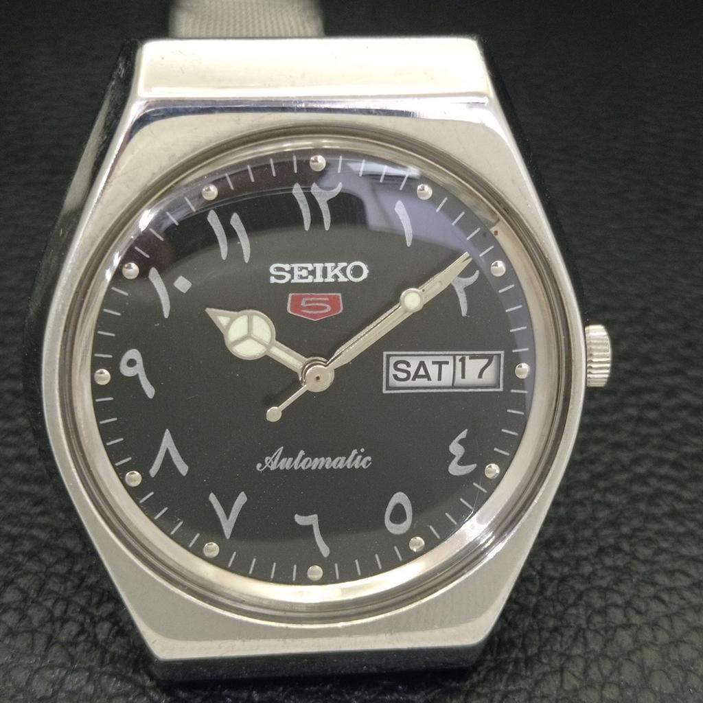 AUTOMATIC VINTAGE SEIKO 5 JAPAN 6309A MENS ARABIC BLACK DIAL WATCH a702659-1 R209-a702659