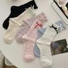 Calzini con volant da donna, carini, con fiocco, stile Lolita, per ragazze dolci, kawaii, estivi, traforati, in maglia, sottili, traspiranti, di colore solido, larghi e lunghi