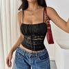 Women Sexy Square Neck Spaghetti Strap Lace Ruffle Hem Crop Tank Top Y2K Slim Fit Sleeveless Backless Bow Knot Crop Cami