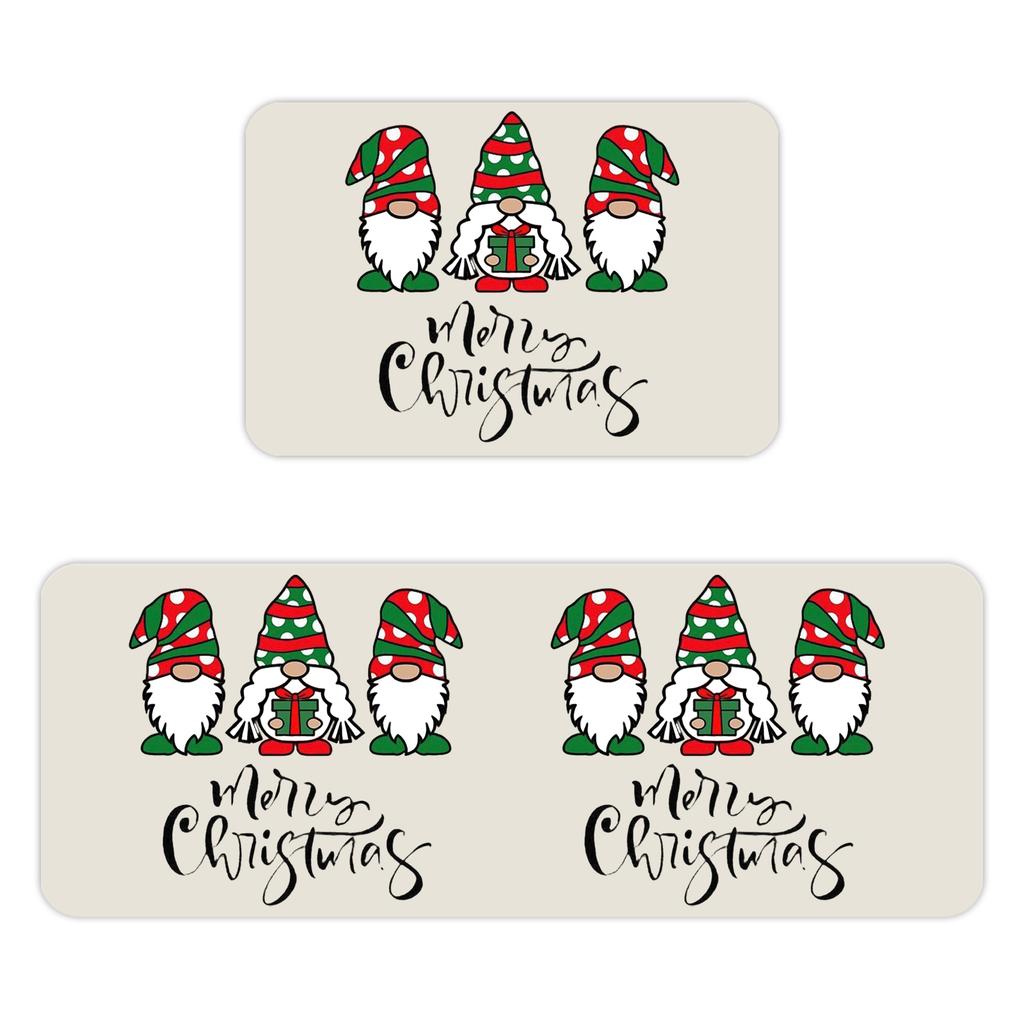 Christmas Kitchen Anti-slip Mat Carpet Flannel Doormat Two-piece Set