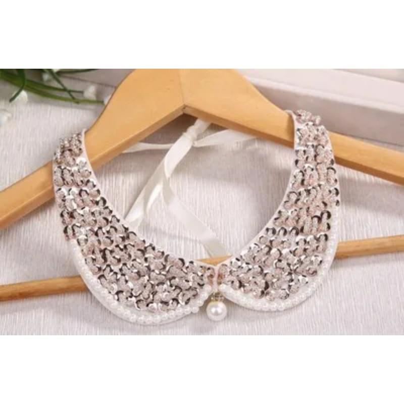 Fashion Wild Retro Beaded Sequins Rhinestones Pearl Lace Collar False Necklace DIY Clothes Shirt Sweater Decoration