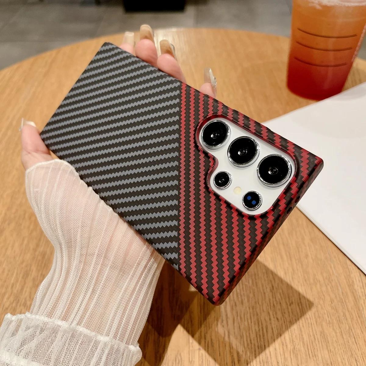 

Slim Carbon Fiber Kevlar Pattern Magsafe Magnetic Wireless Charger Case for Samsung S25 S24 S23 S22 Note 20 Ultra Armor Cover Galaxy Note20 Ultra бежевий