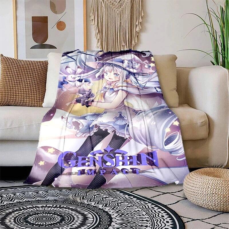 Genshin Impact Měkká plyšová rozkládací pohovka házecí kreslený moderní flanelový povlak na deku Gedruckt Bettdecke Geschenk piknikové deky