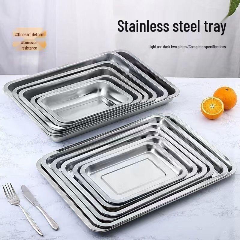 Extra Thick 304 Stainless Steel Square Tray for BBQ, Steamed Rice, Buffet, and Dumplings