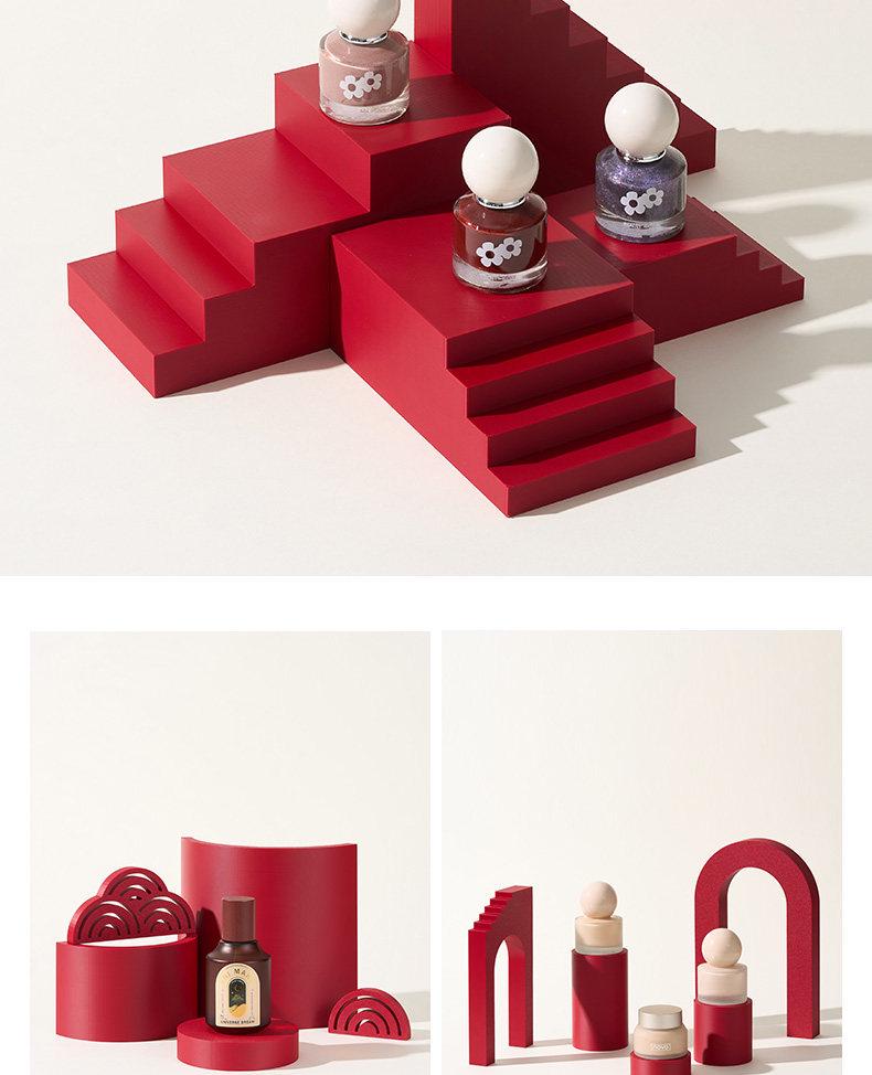 Chinese Red Geometric Photography Props: New Year Theme Still Life Display Stand