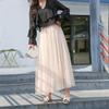 Elegantes Vintage Ballkleid mit hoher Taille Qooth Elastische Taille 3 Lagen Mesh Langer Tüllrock Frühling Herbst Gazetutu-Rock QT2001