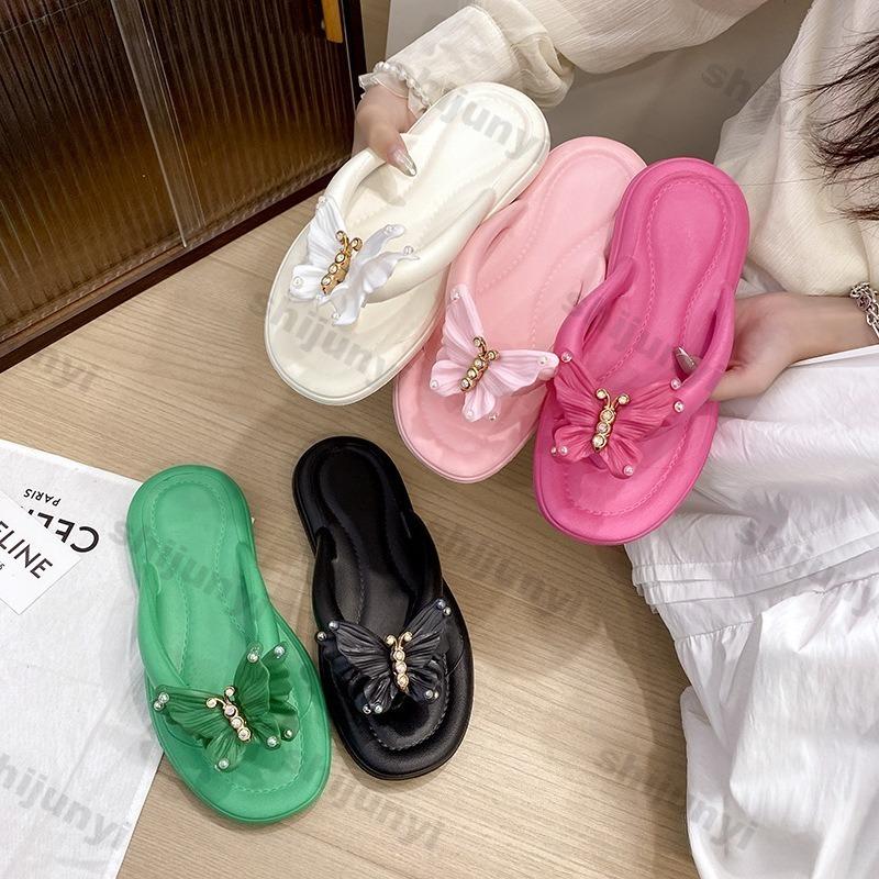 Fashion Women's Slippers 2025 Summer New Fashion Bow-knot Non Slip Soft Sole Flip Flops Lightweight Comfortable Slip on Flat Sandals