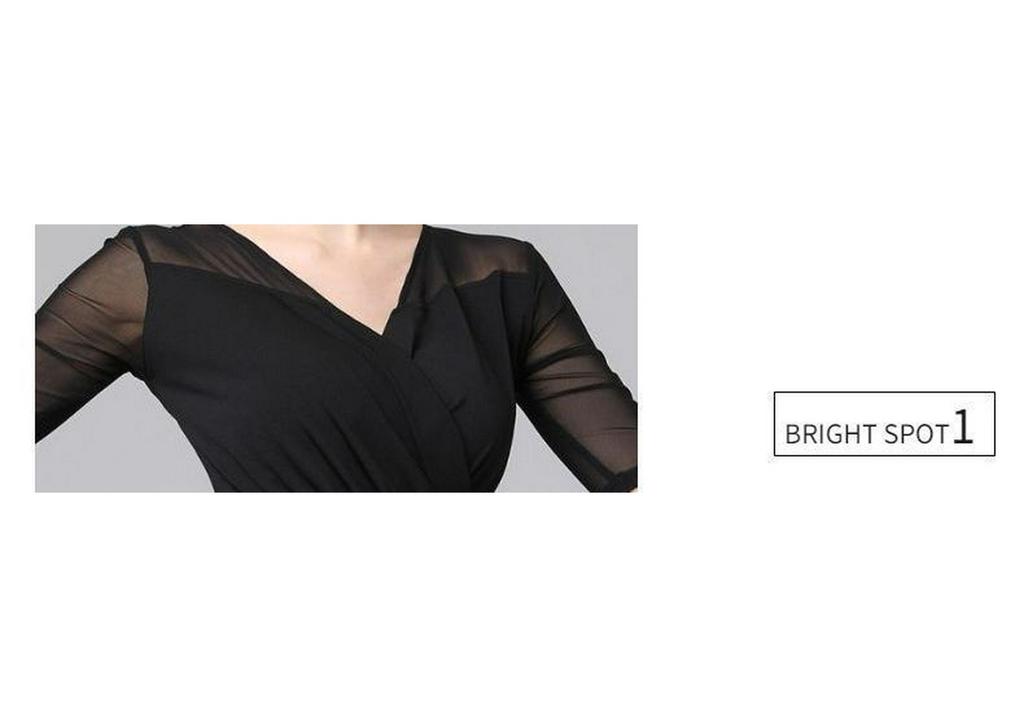 Vestido de Práctica Latino de Baile de Salón Delgado de Manga Corta para Mujer