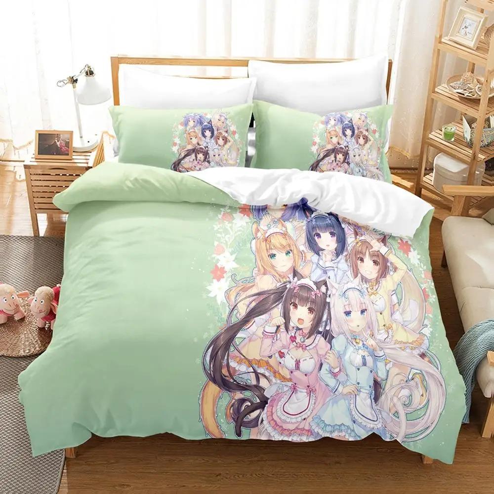 Kawaii Nekopara Bedding Set Single Twin Full Queen King Size Bed Set Aldult Kid Bedroom Duvetcover Sets Anime Parure De Lit Bed