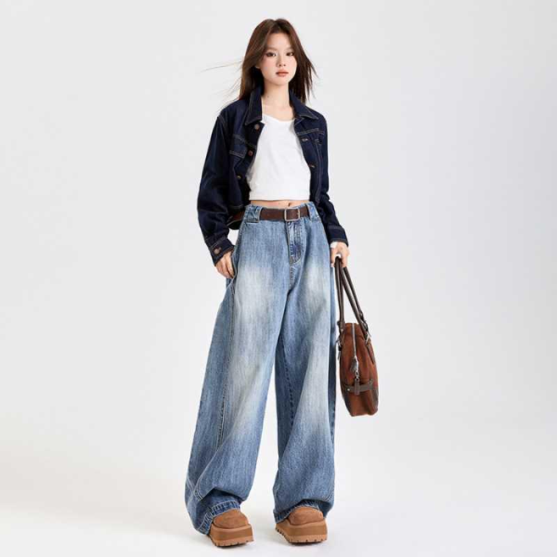 Unisex Retro Washed Wide-Leg Bamboo Scimitar Jeans Extra Large