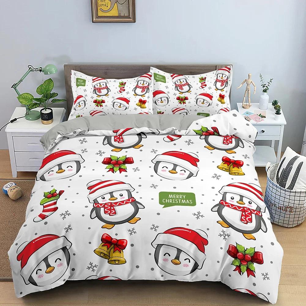 Santa Claus Pattern Bedding Set Christmas Deer Duver Cover Set for Kids Boys Girls Quilt Cover Queen Polyester Comforter Cover