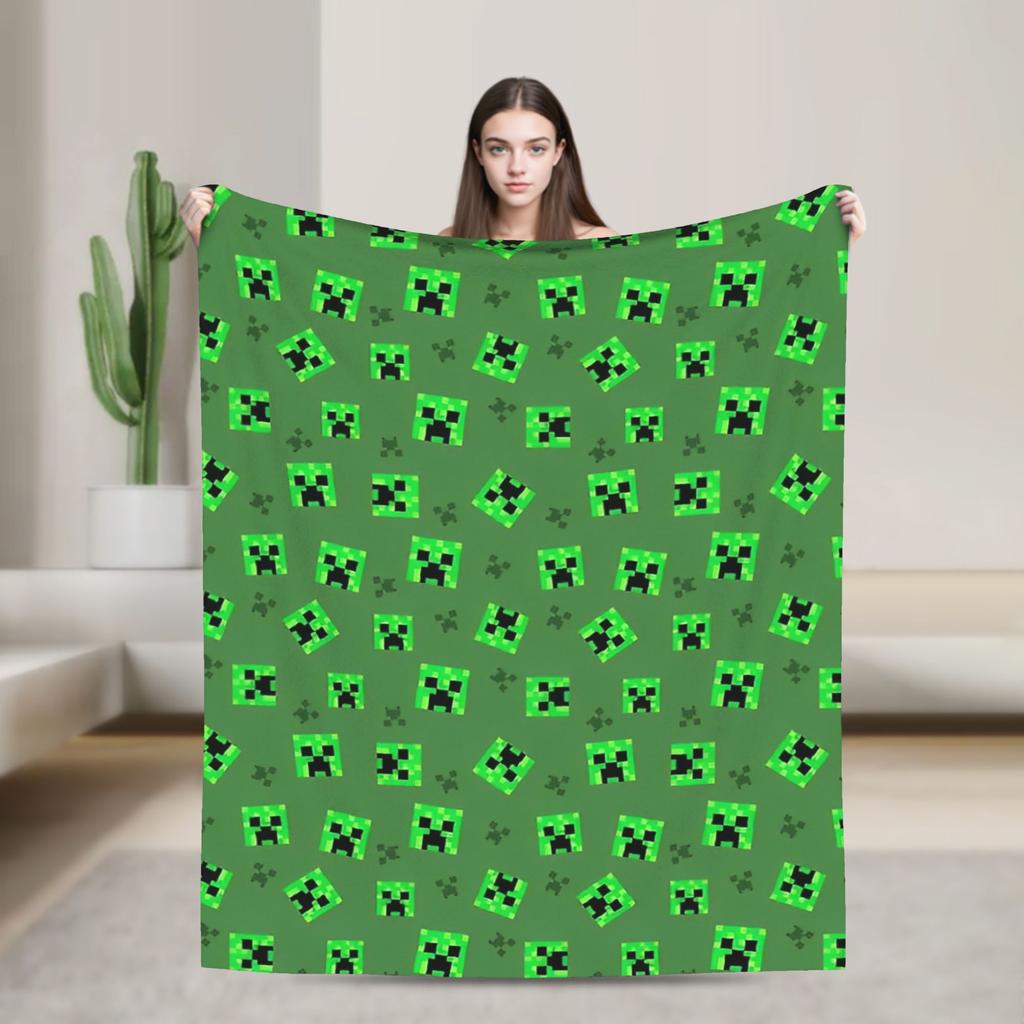 Creeper Big Face Videogame  Blanket Game Flannel Funny Warm Throw Blankets for Bedding Lounge Spring Autumn