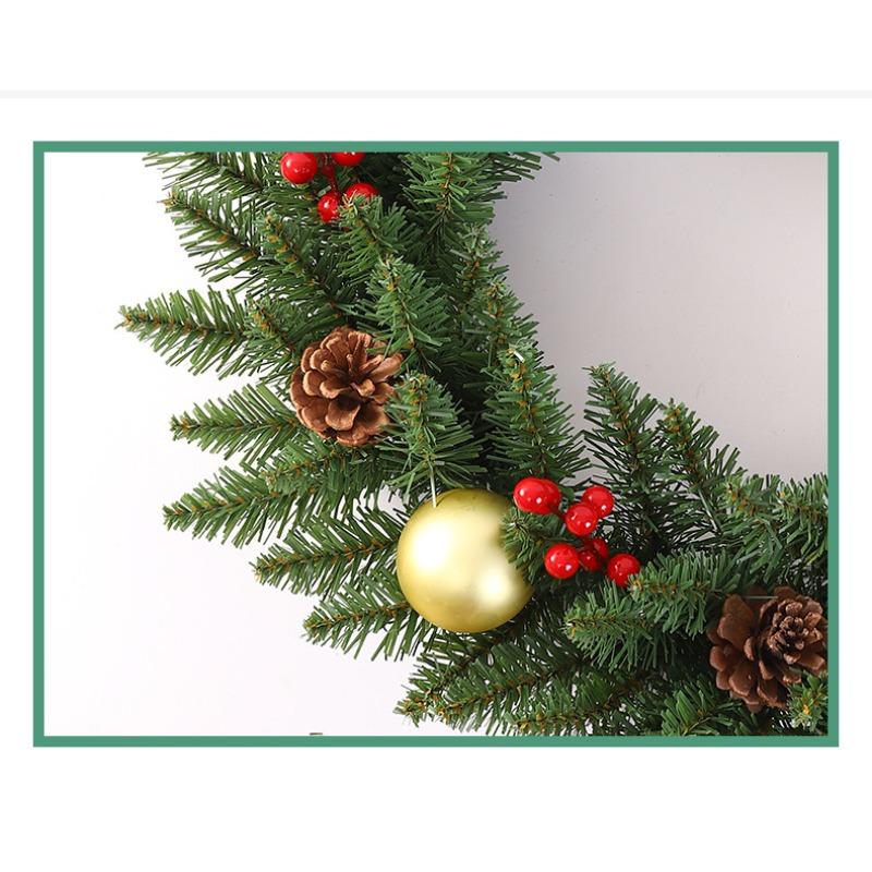 1 buc coroană de Crăciun de 30 cm pentru ușa din față, coroană de Crăciun artificială cu con de pin și fructe de pădure, coroană de Crăciun de chiparos natural