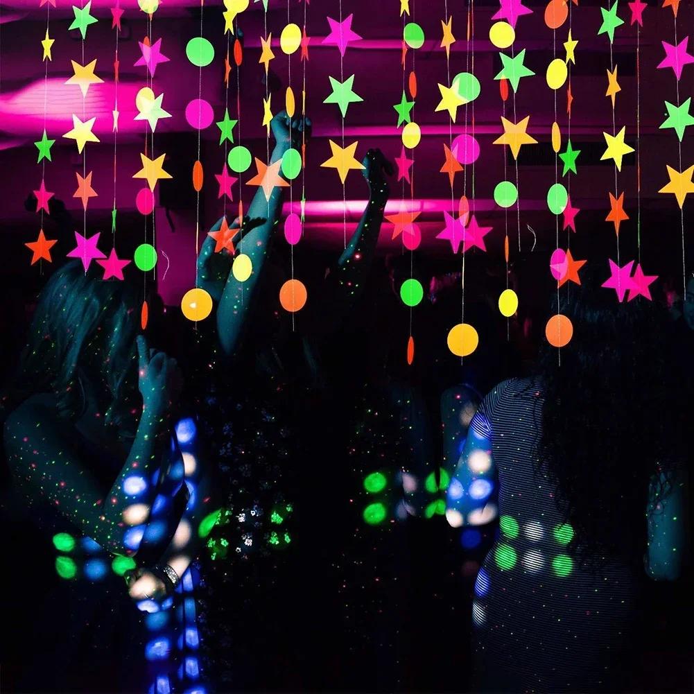 Fluorescent Paper Banner Party Decoration Fluorescent Hanging Ornaments Star Circle Confetti for Birthday Decor Supplies