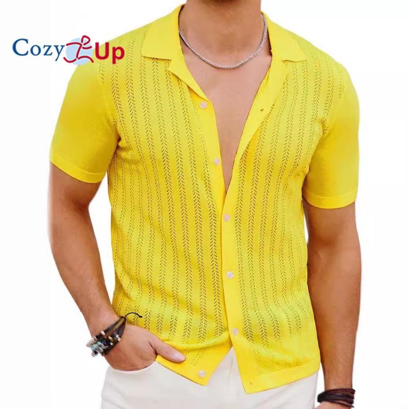 Cozy Up Men's Knit Button Down Shirt Vintage Short Sleeve Polo Shirts Casual Beach Tops