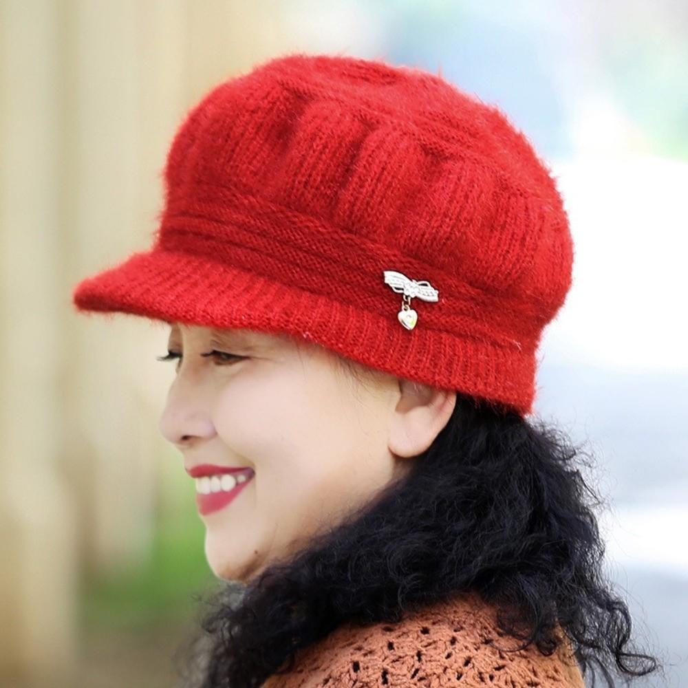 Thickened Pumpkin Beret Hat Windproof Ear Protection Cap Knitted Wool Hat  for Middle Aged Women