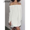 Zaprha 2025 Summer New French Style Sweet Puff Sleeves off-Shoulder Long Sleeve Short Dress 3312216
