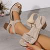2025 New Wedge Heel Chunky Sole Sandals for Women Thick Heel Plus Size Floral Embellished Strappy Sandals