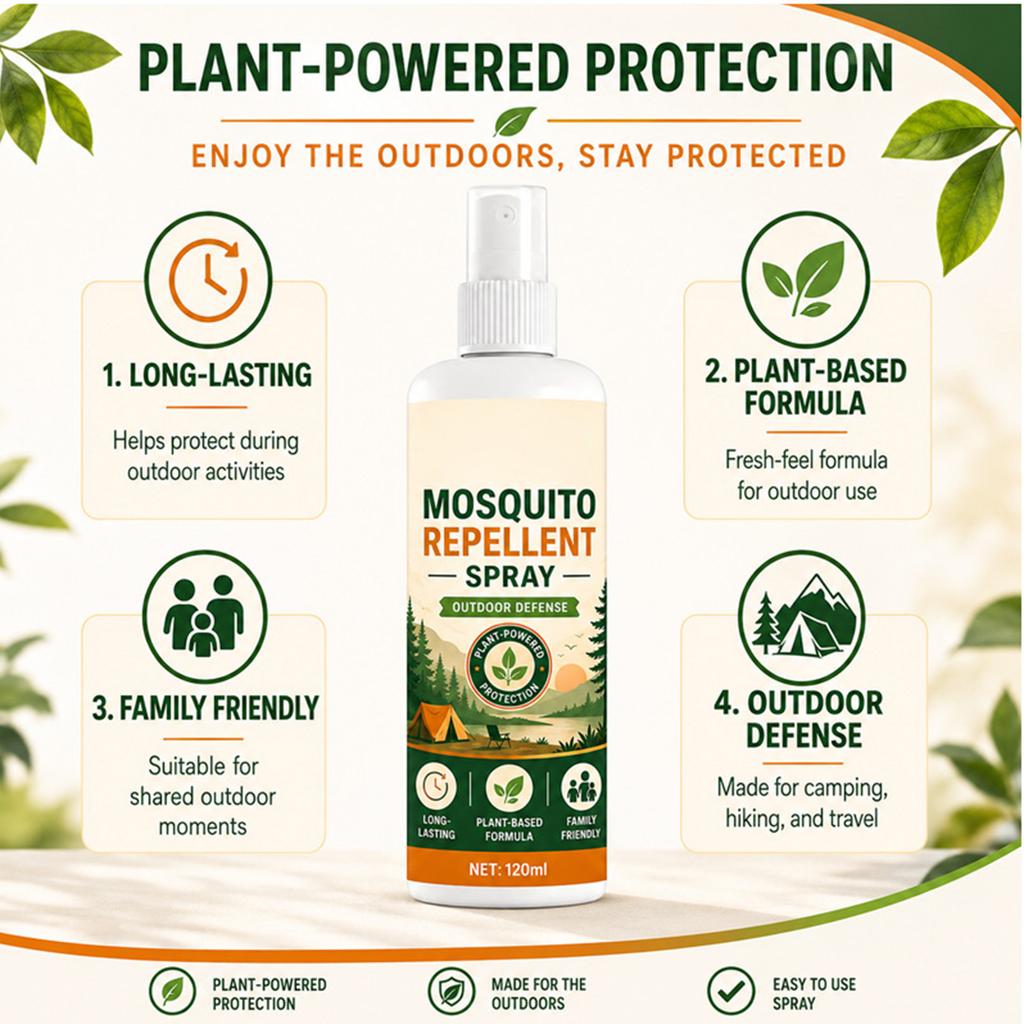 Mosquito Repellent Spray 120ml Plant-Based Formula Long-Lasting Outdoor Defense Insect Protection Family Friendly Insect Repellent