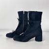 Bow High Heels Ankle Boots Women's Designer Chunky Suede Shoes 2026 Winter Fashion Boots New Pumps Chelsea Gothic Mujer Botas