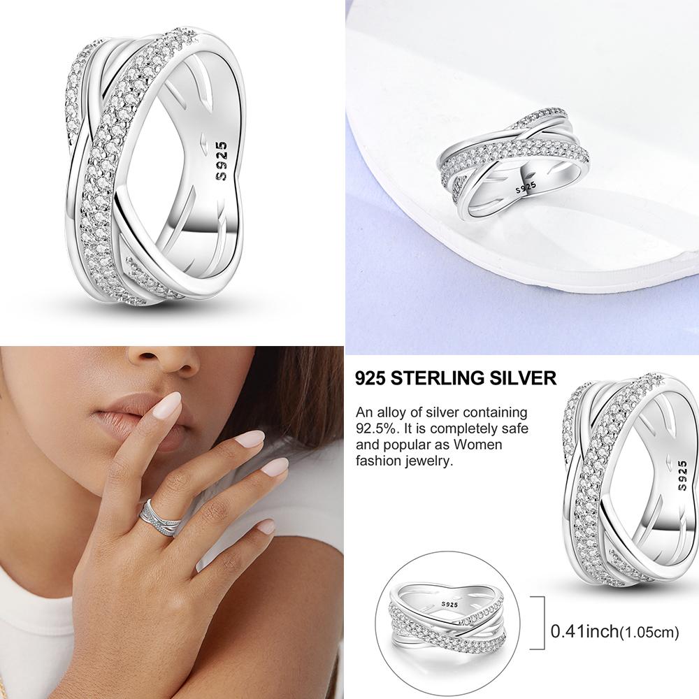 Rings For Women 925 Silver Color Zircon Winding Romantic Ring Finger Beaded Luxury Jewelry Original Engagement Wedding Gift