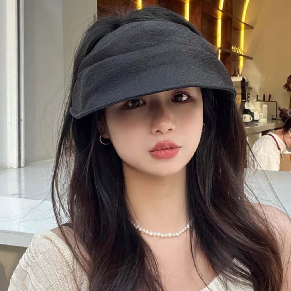 Solid Color Folding Sunshade Hat Portable Sunscreen Empty Top Hat Wide Brim Visor Caps  Vacation