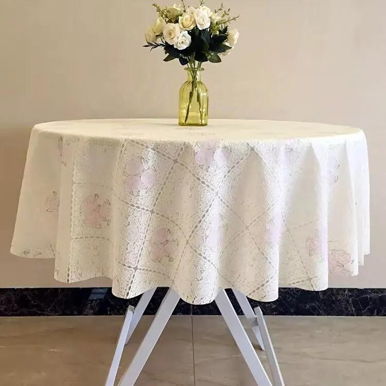 Tovaglia rotonda in pizzo di plastica Spessa Tovaglia stampata multicolore Impermeabile Resistente all'olio Lavabile Copritavolo