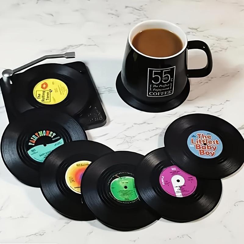 6pcsset Coasters,Vinyl Record Coasters,Creative Retro Classic Nostalgic American Rock CD Non Slip Insulation Pads,Heat Insulation Table Mat,Room Decor